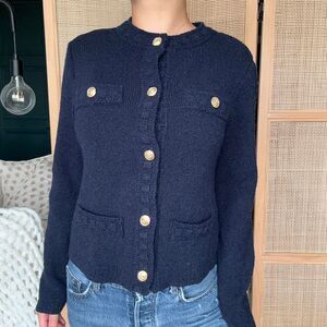 H&M textured knit navy cardigan with gold buttons size small